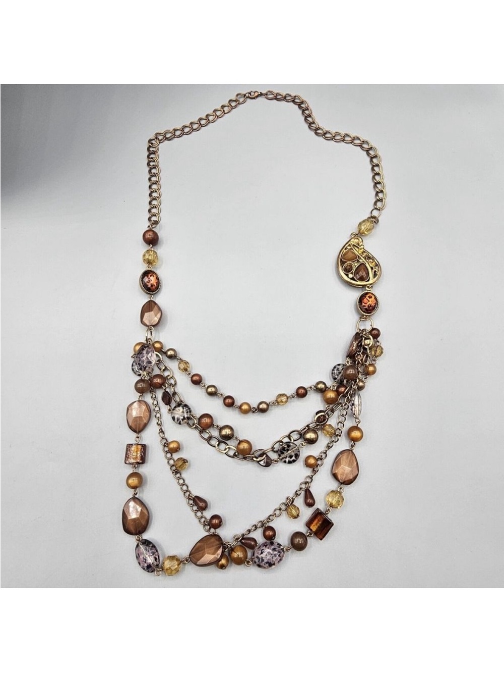 Bundle of Gold Tone Boho Beaded Hippy Style 70s Necklaces